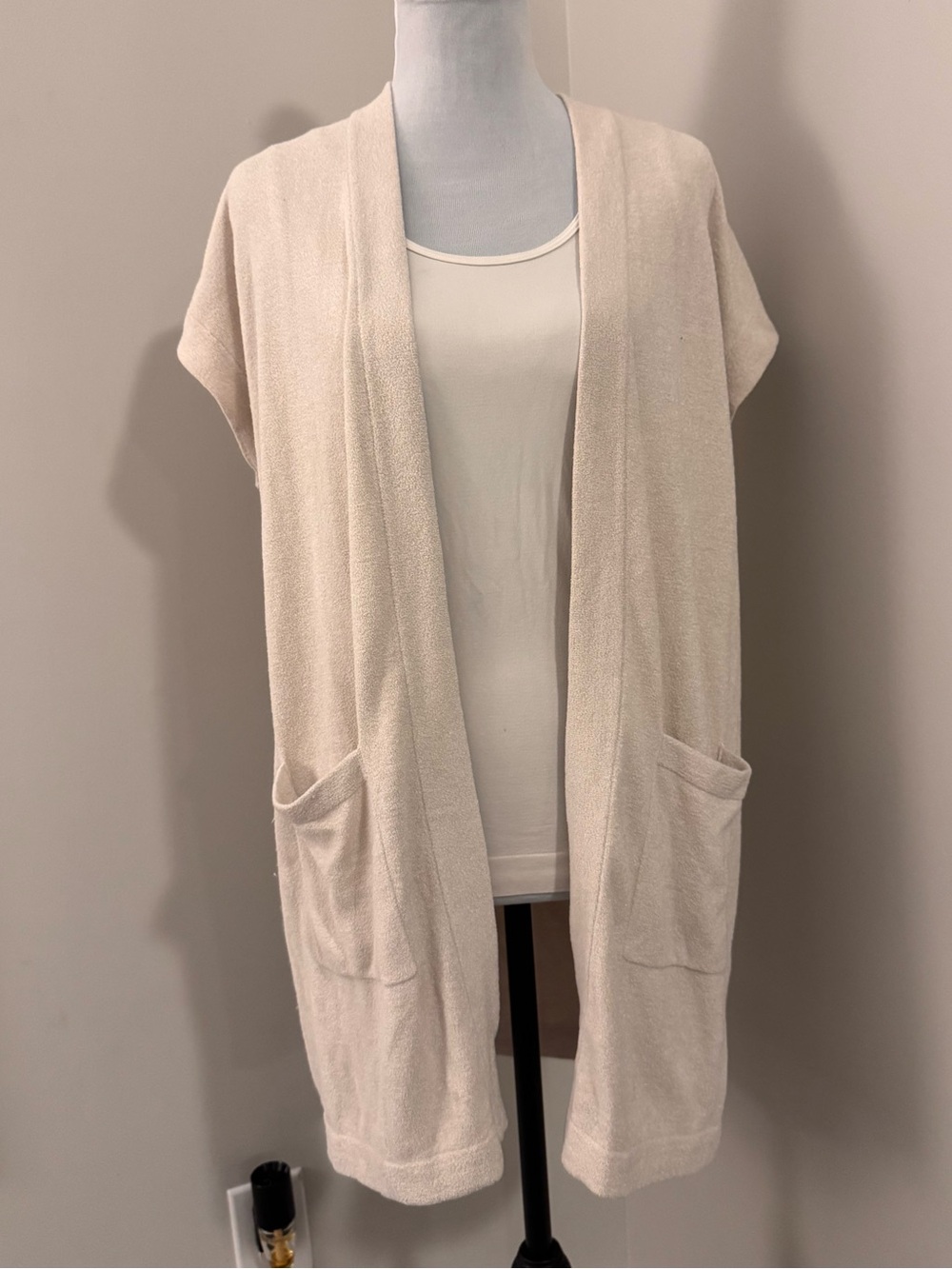 Barefoot Dreams CozyChic Ultra Lite Sleeveless Long Vest Cardigan Small Cream